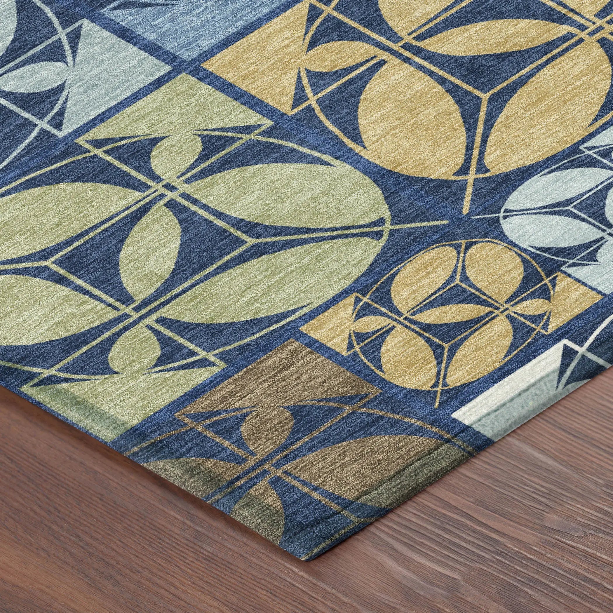 3' X 5' Navy Blue And Blue Geometric Washable Indoor Outdoor Area Rug Homeroots Outdoor