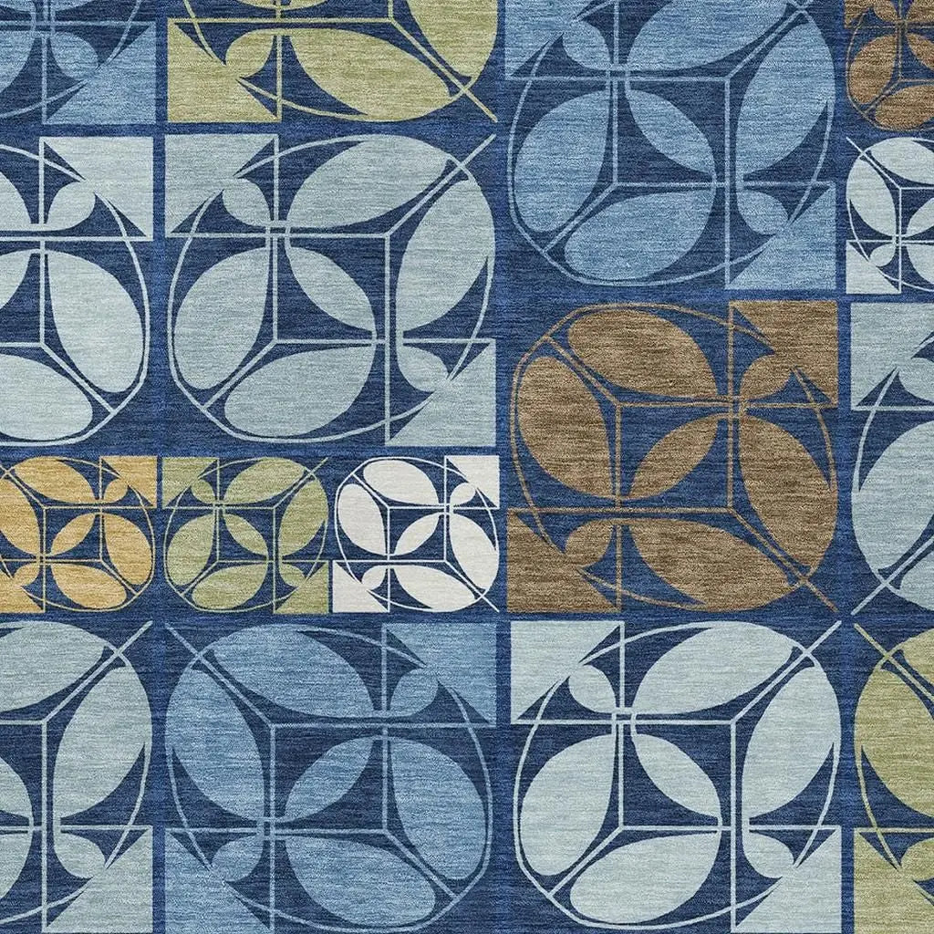 3' X 5' Navy Blue And Blue Geometric Washable Indoor Outdoor Area Rug Homeroots Outdoor