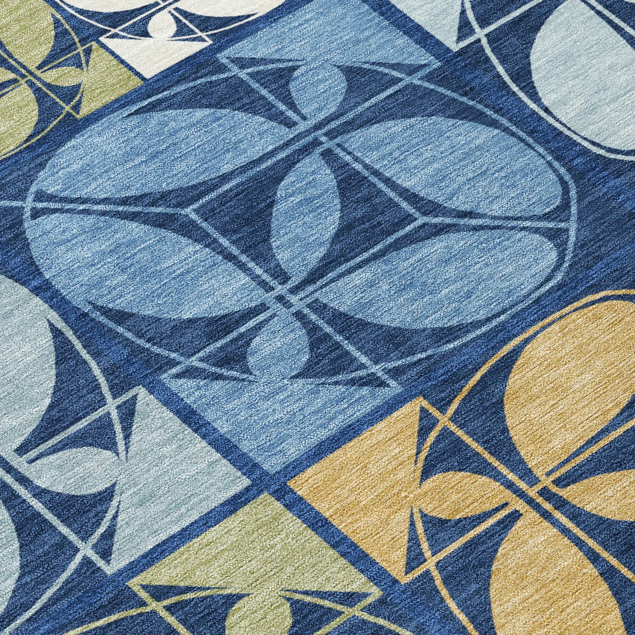 3' X 5' Navy Blue And Blue Geometric Washable Indoor Outdoor Area Rug Homeroots Outdoor