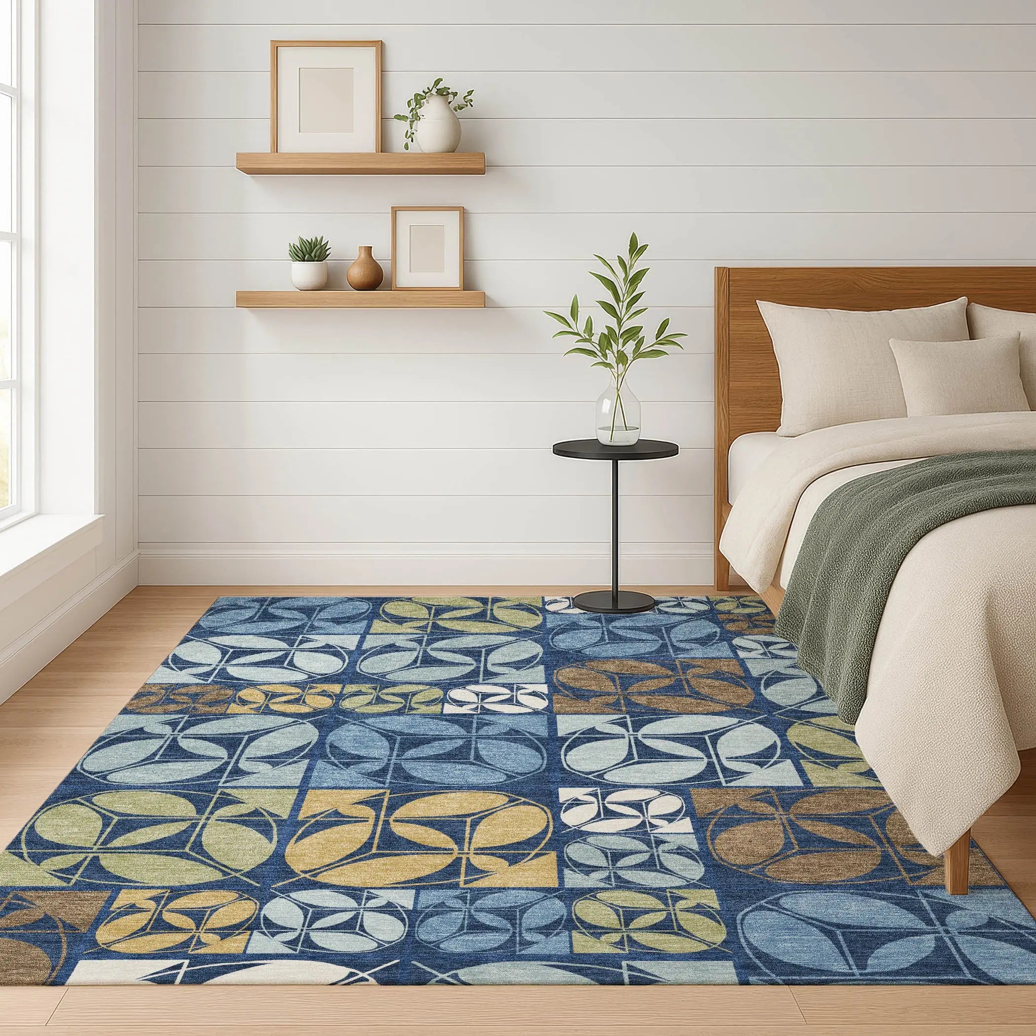 3' X 5' Navy Blue And Blue Geometric Washable Indoor Outdoor Area Rug Homeroots Outdoor