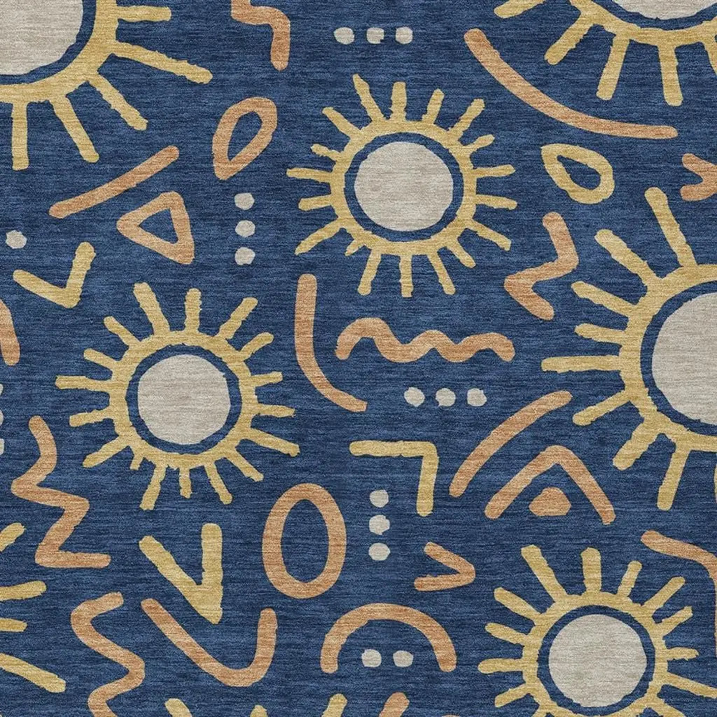 3' X 5' Navy Blue And Blue Geometric Washable Indoor Outdoor Area Rug Homeroots Outdoor