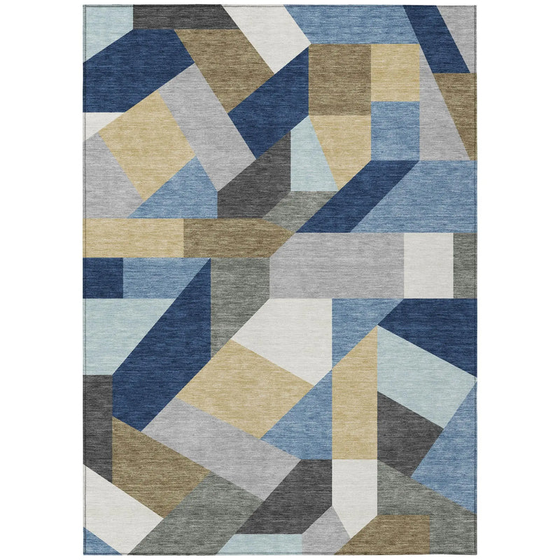 3' X 5' Navy Blue And Blue Geometric Washable Indoor Outdoor Area Rug Homeroots Outdoor