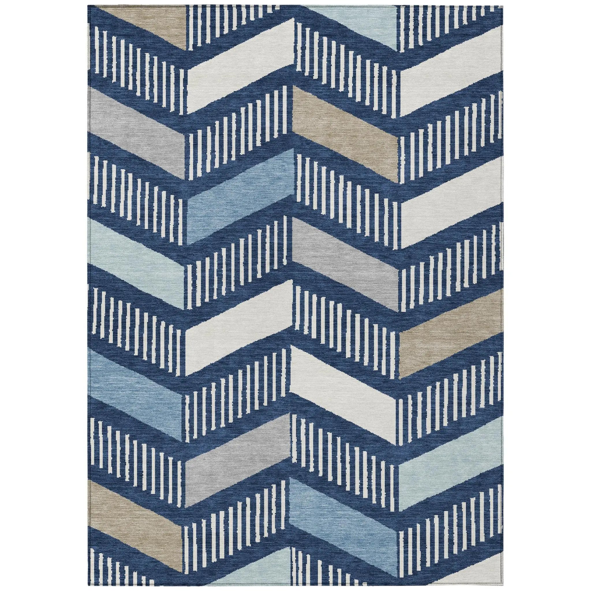 3' X 5' Navy Blue And Blue Geometric Washable Indoor Outdoor Area Rug Homeroots Outdoor
