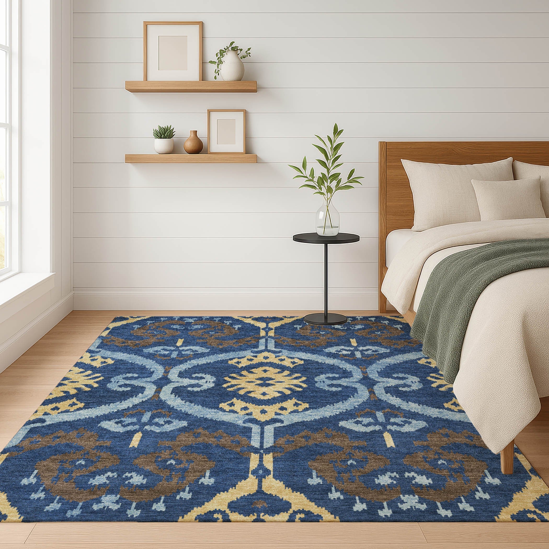 3' X 5' Navy Blue And Blue Ikat Washable Indoor Outdoor Area Rug Homeroots Outdoor