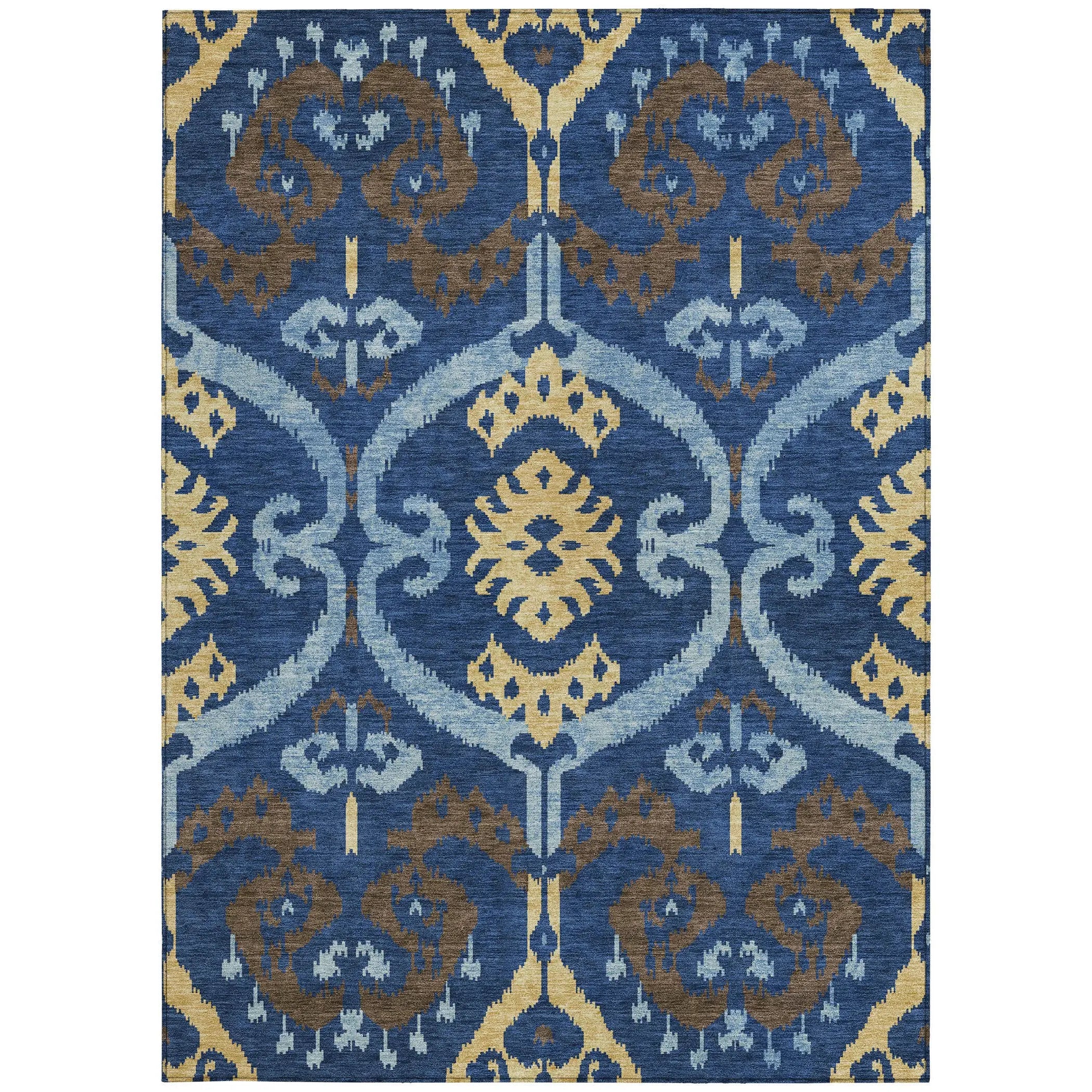 3' X 5' Navy Blue And Blue Ikat Washable Indoor Outdoor Area Rug Homeroots Outdoor