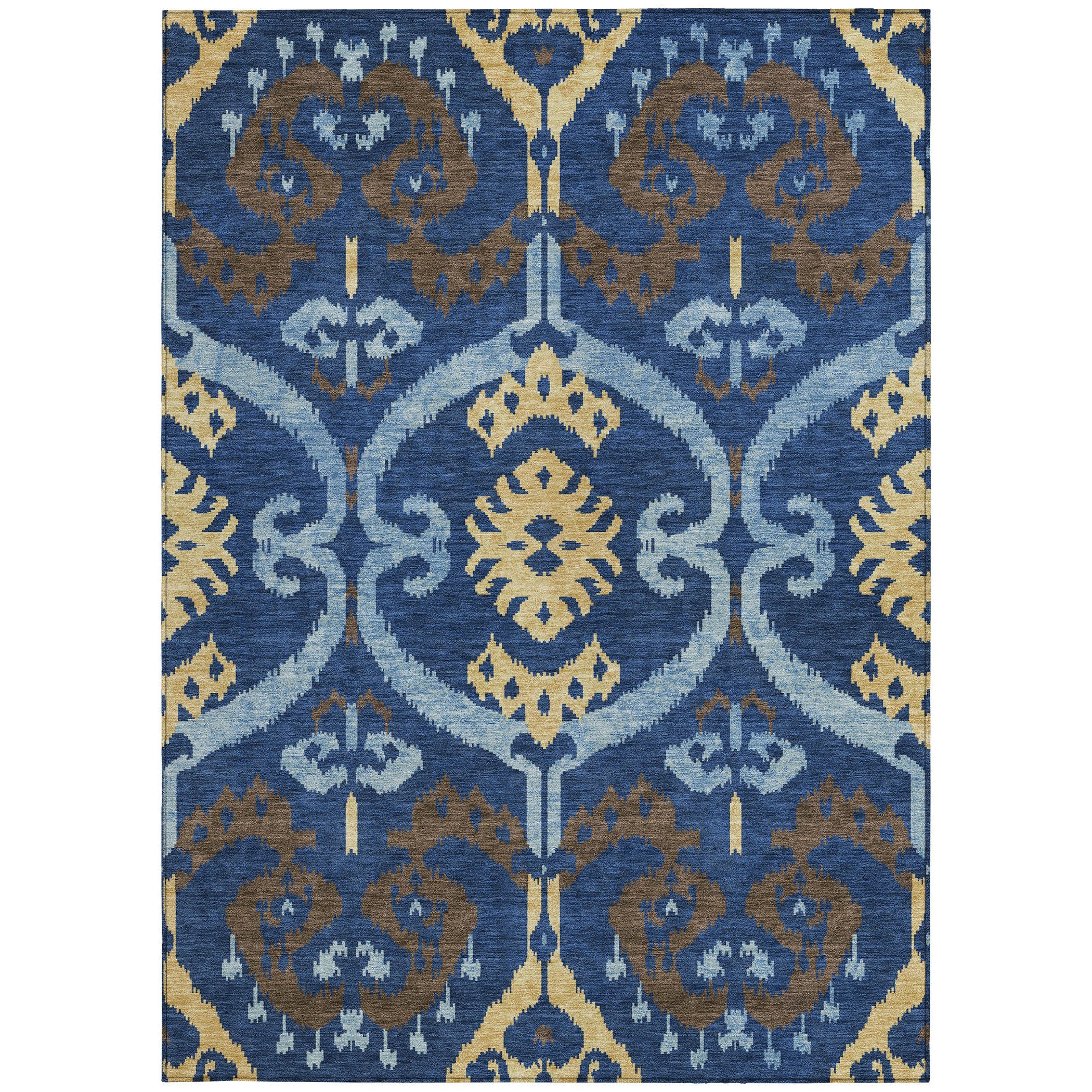 3' X 5' Navy Blue And Blue Ikat Washable Indoor Outdoor Area Rug Homeroots Outdoor
