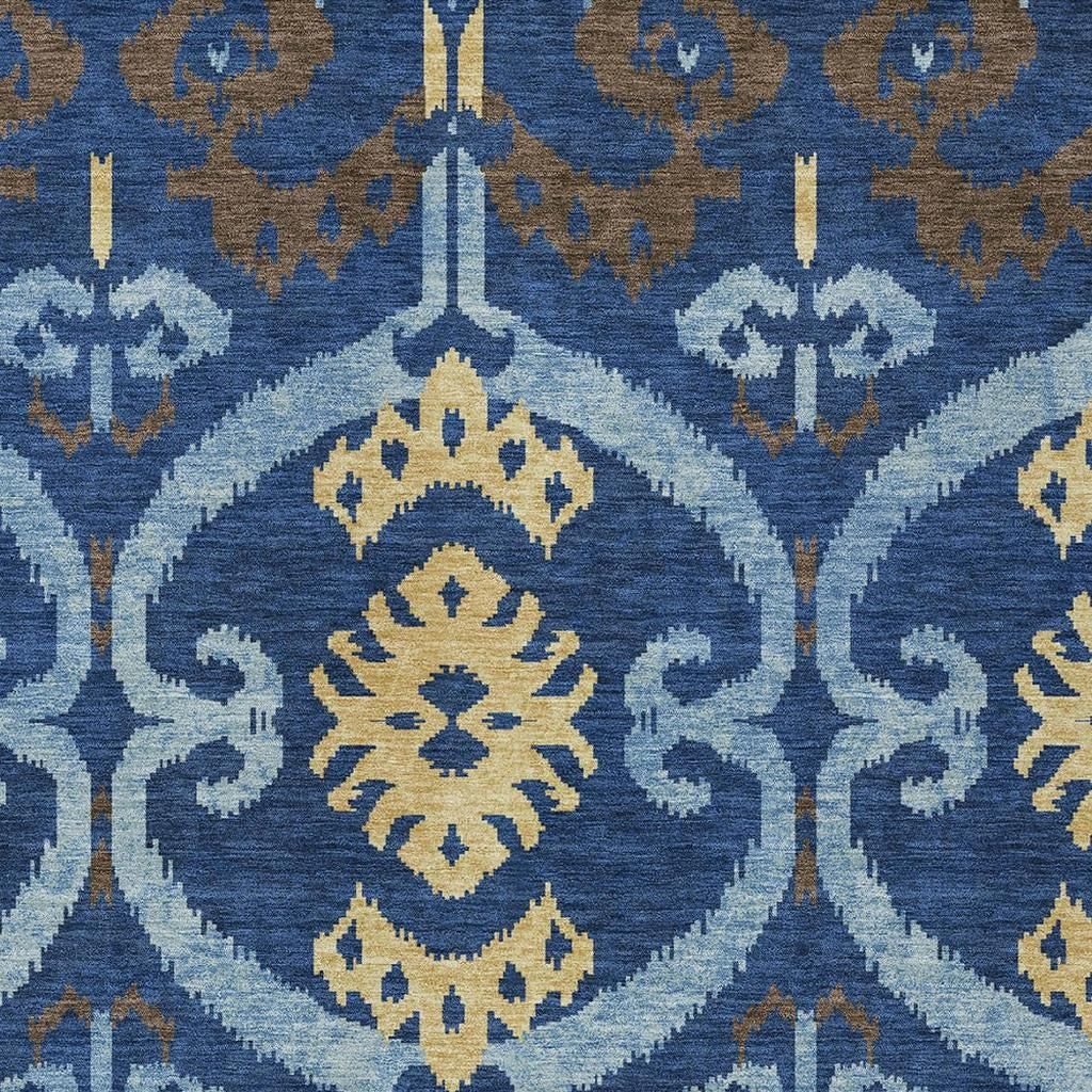 3' X 5' Navy Blue And Blue Ikat Washable Indoor Outdoor Area Rug Homeroots Outdoor
