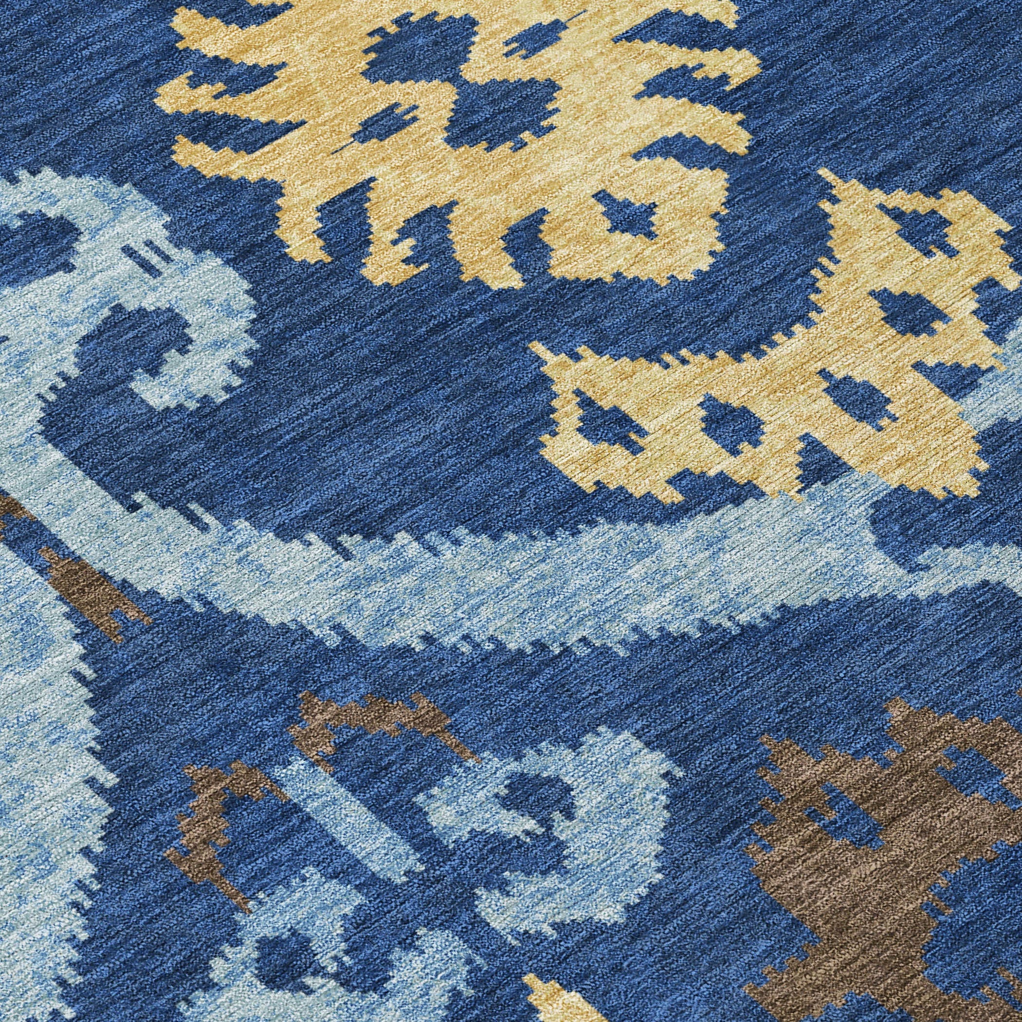 3' X 5' Navy Blue And Blue Ikat Washable Indoor Outdoor Area Rug Homeroots Outdoor