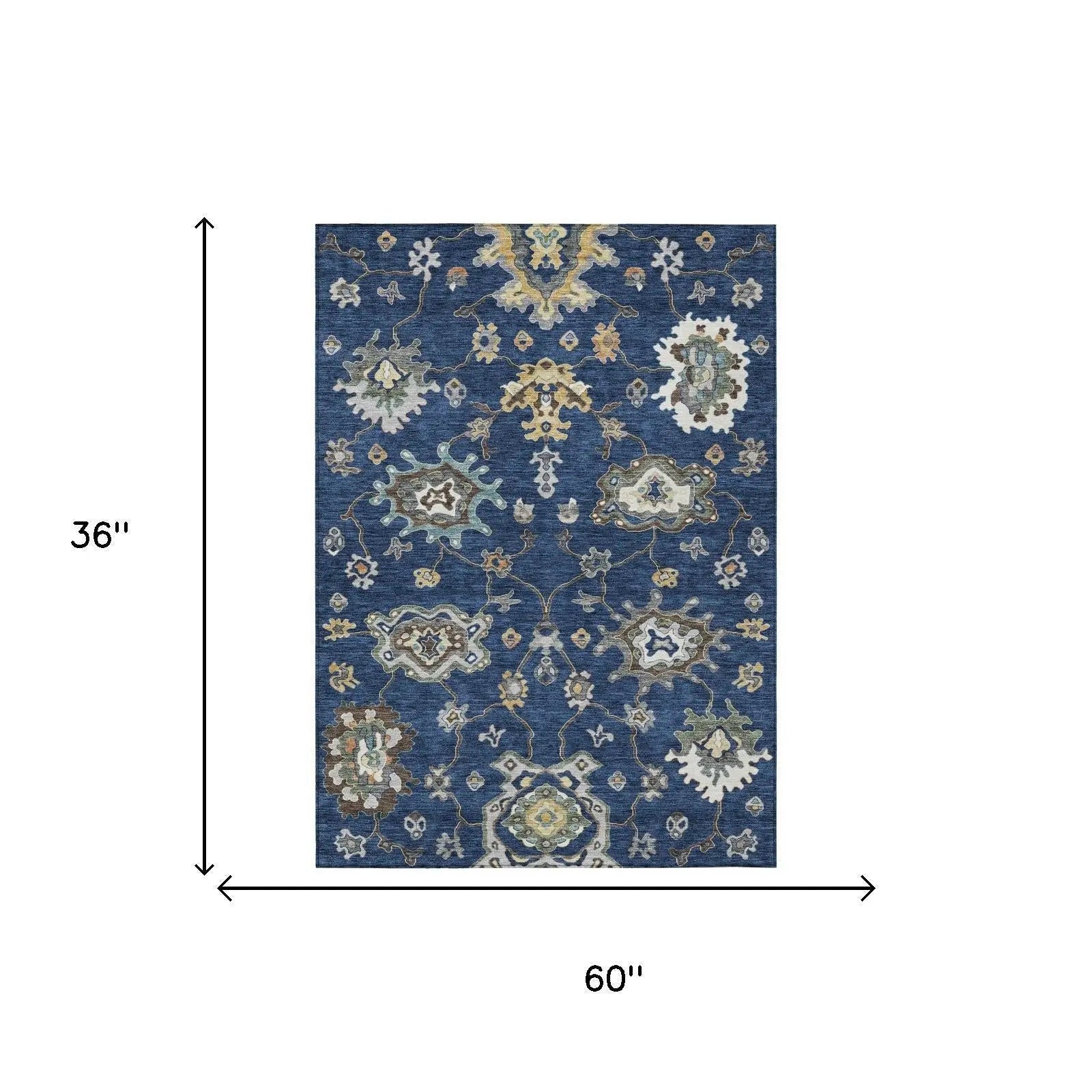 3' X 5' Navy Blue And Blue Oriental Washable Indoor Outdoor Area Rug Homeroots Outdoor