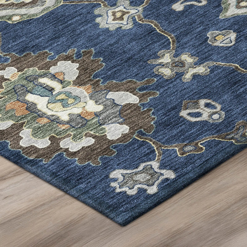 3' X 5' Navy Blue And Blue Oriental Washable Indoor Outdoor Area Rug Homeroots Outdoor