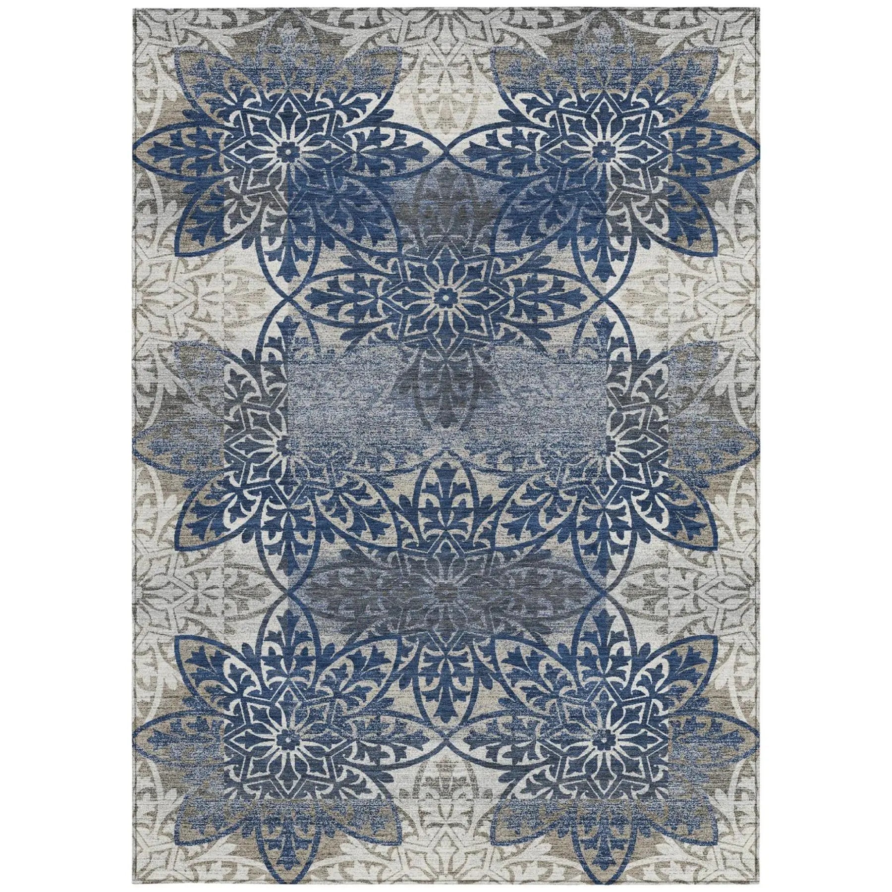 3' X 5' Navy Blue And Blue Oriental Washable Indoor Outdoor Area Rug Homeroots Outdoor