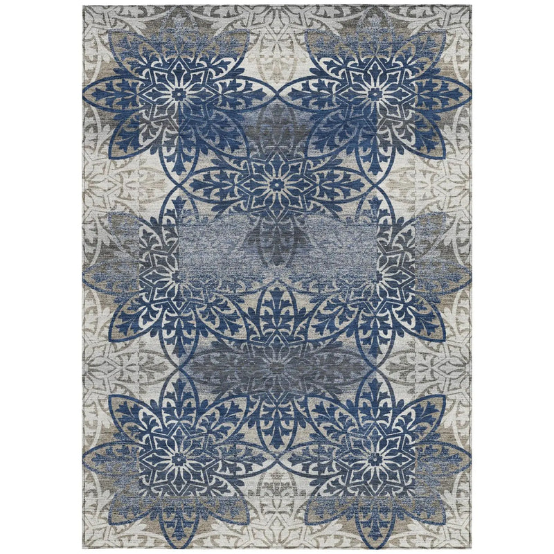 3' X 5' Navy Blue And Blue Oriental Washable Indoor Outdoor Area Rug Homeroots Outdoor
