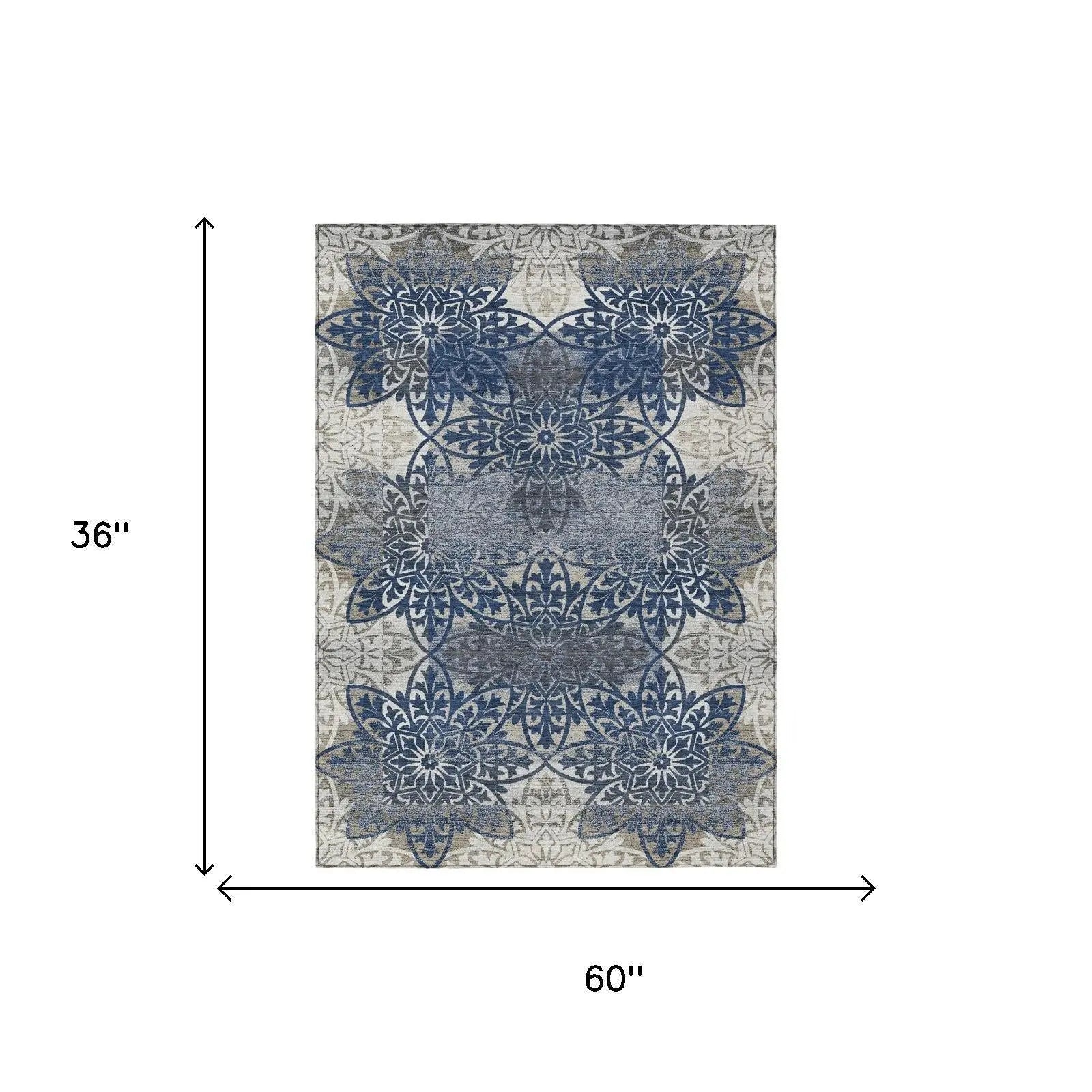 3' X 5' Navy Blue And Blue Oriental Washable Indoor Outdoor Area Rug Homeroots Outdoor