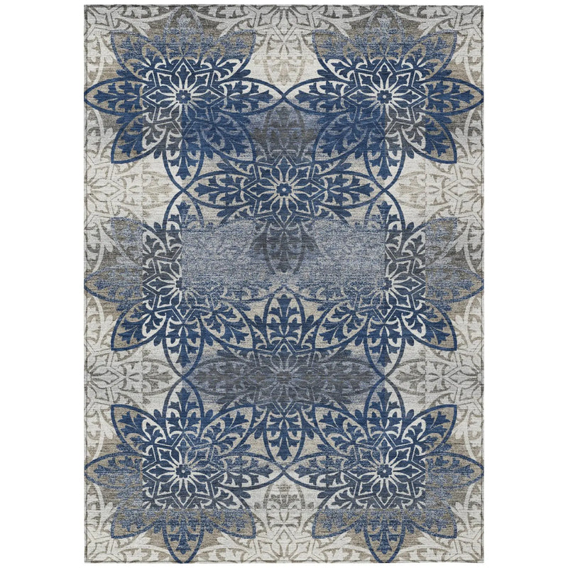 3' X 5' Navy Blue And Blue Oriental Washable Indoor Outdoor Area Rug Homeroots Outdoor