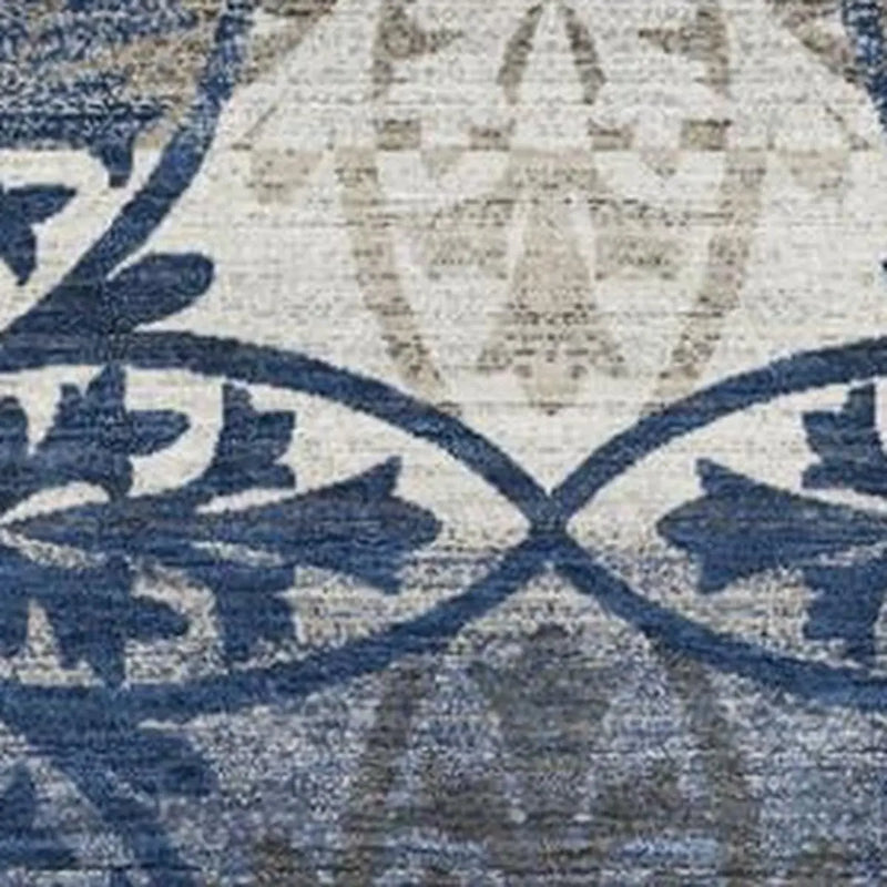 3' X 5' Navy Blue And Blue Oriental Washable Indoor Outdoor Area Rug Homeroots Outdoor