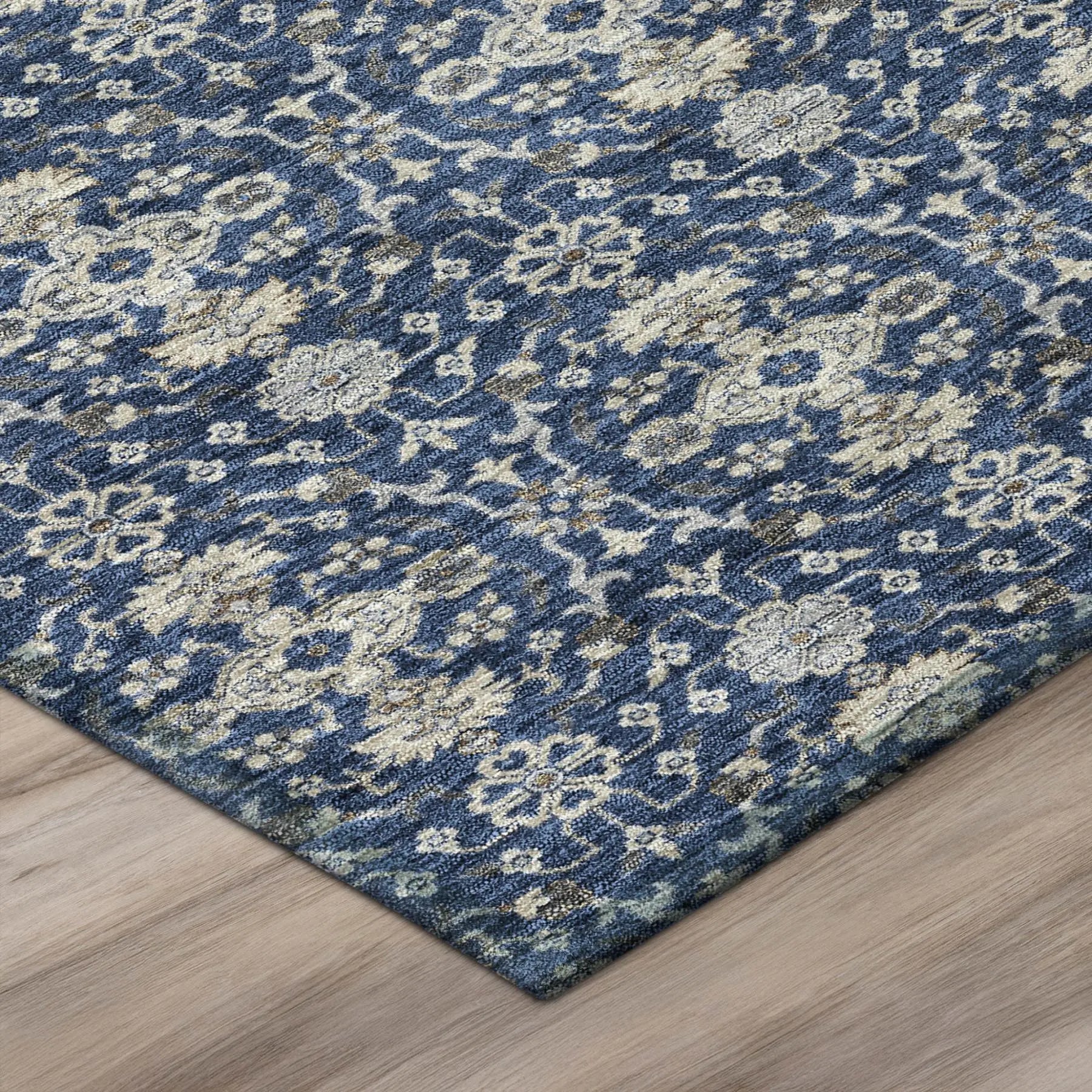 3' X 5' Navy Blue And Blue Oriental Washable Indoor Outdoor Area Rug Homeroots Outdoor