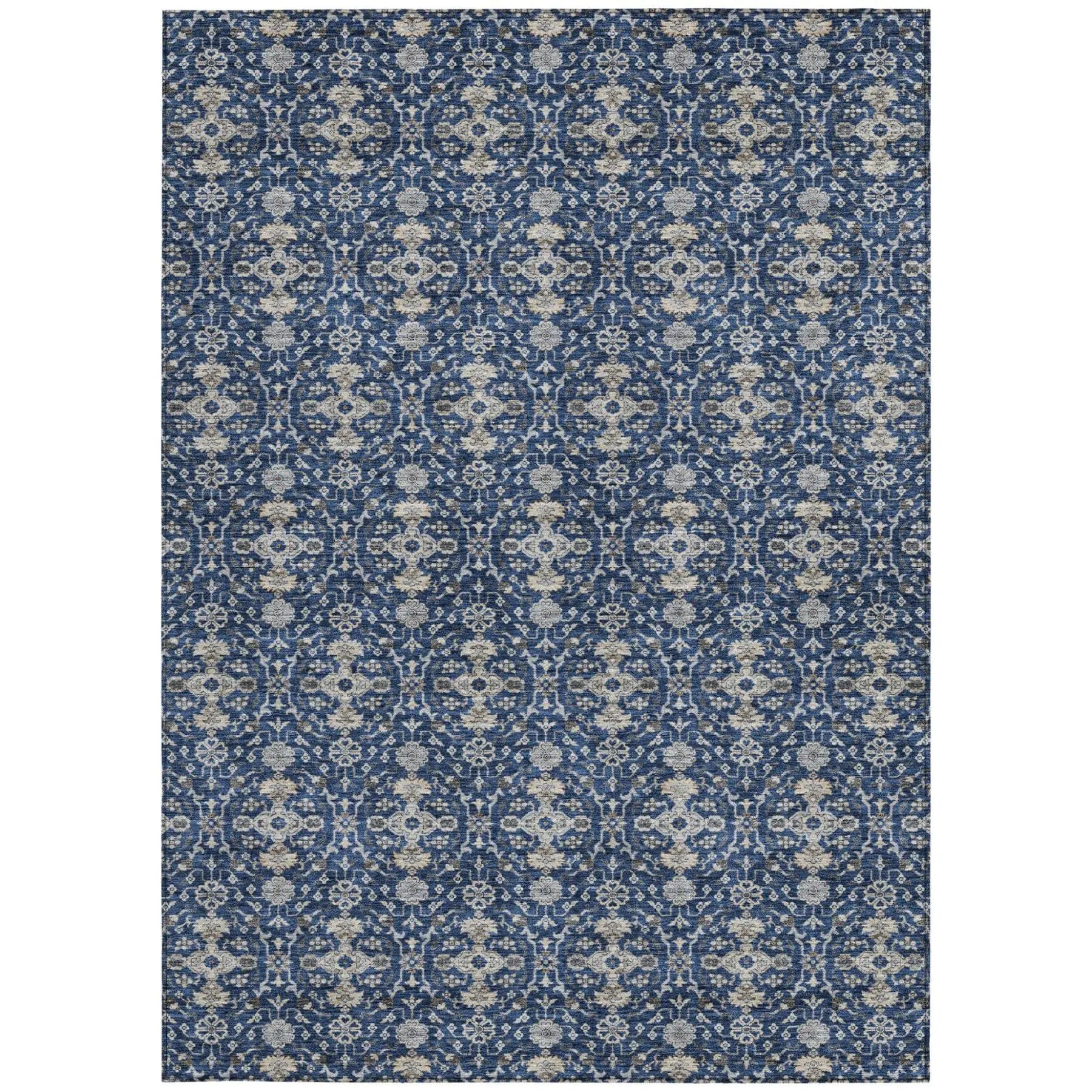 3' X 5' Navy Blue And Blue Oriental Washable Indoor Outdoor Area Rug Homeroots Outdoor