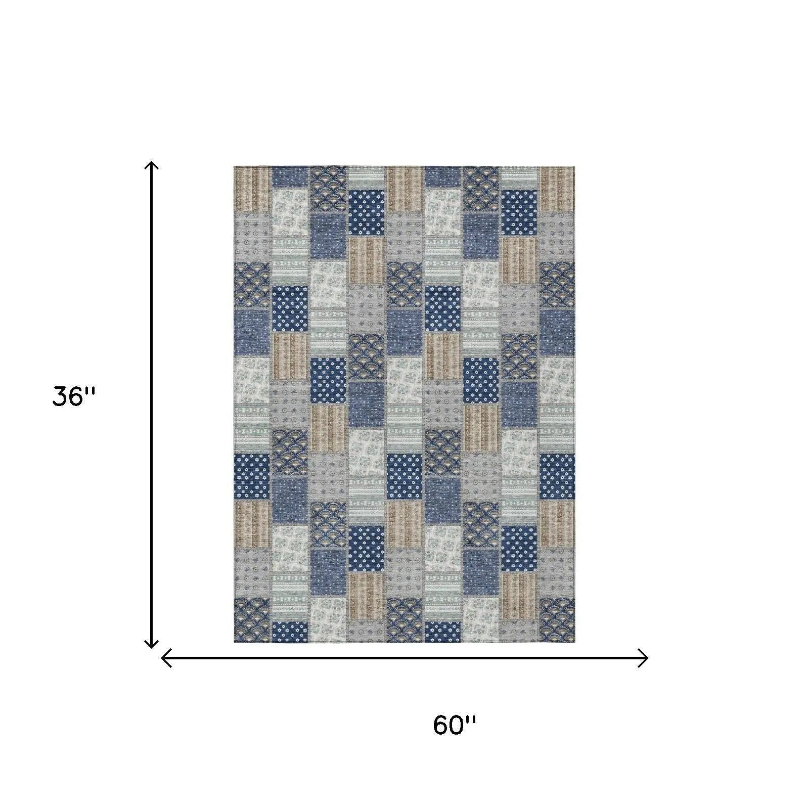 3' X 5' Navy Blue And Blue Patchwork Washable Indoor Outdoor Area Rug Homeroots Outdoor