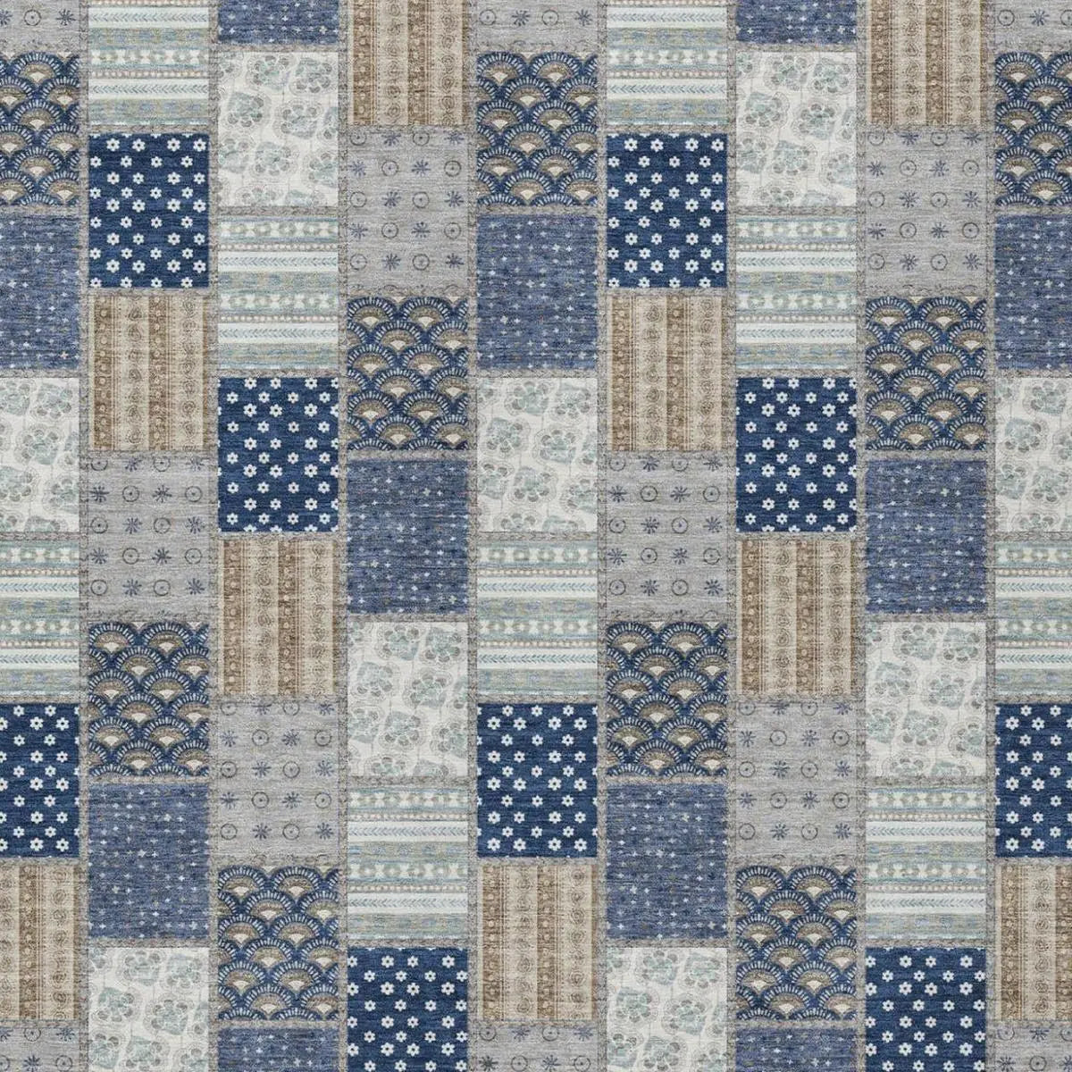 3' X 5' Navy Blue And Blue Patchwork Washable Indoor Outdoor Area Rug Homeroots Outdoor