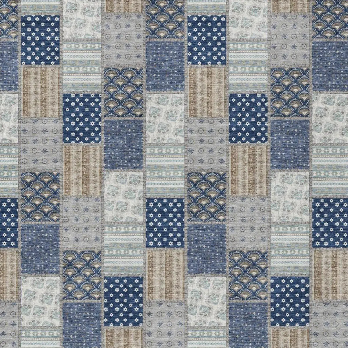 3' X 5' Navy Blue And Blue Patchwork Washable Indoor Outdoor Area Rug Homeroots Outdoor