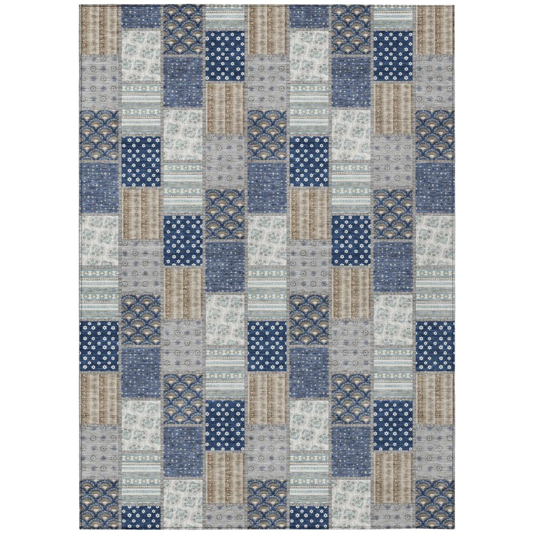 3' X 5' Navy Blue And Blue Patchwork Washable Indoor Outdoor Area Rug Homeroots Outdoor