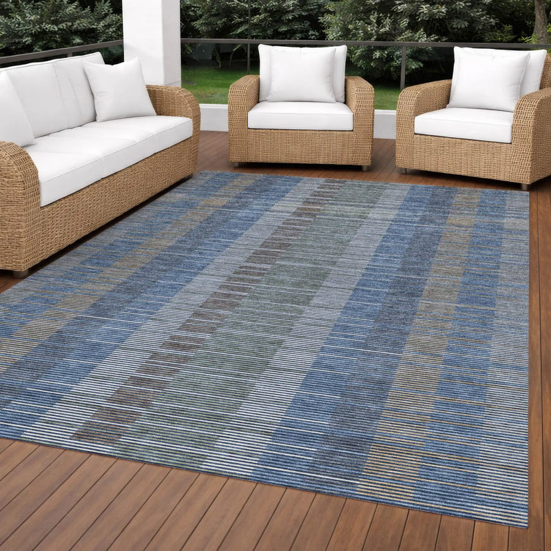 3' X 5' Navy Blue And Blue Striped Washable Indoor Outdoor Area Rug Homeroots Outdoor