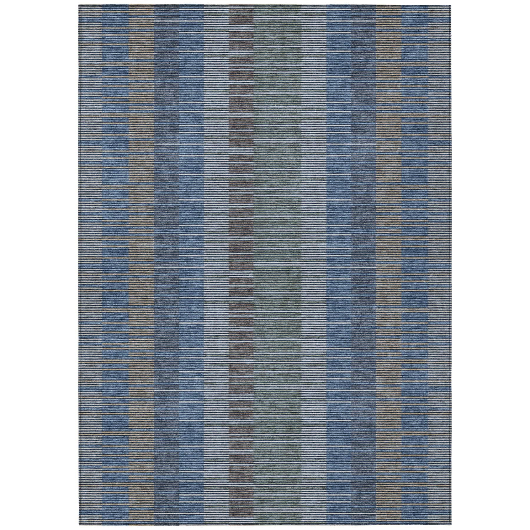 3' X 5' Navy Blue And Blue Striped Washable Indoor Outdoor Area Rug Homeroots Outdoor
