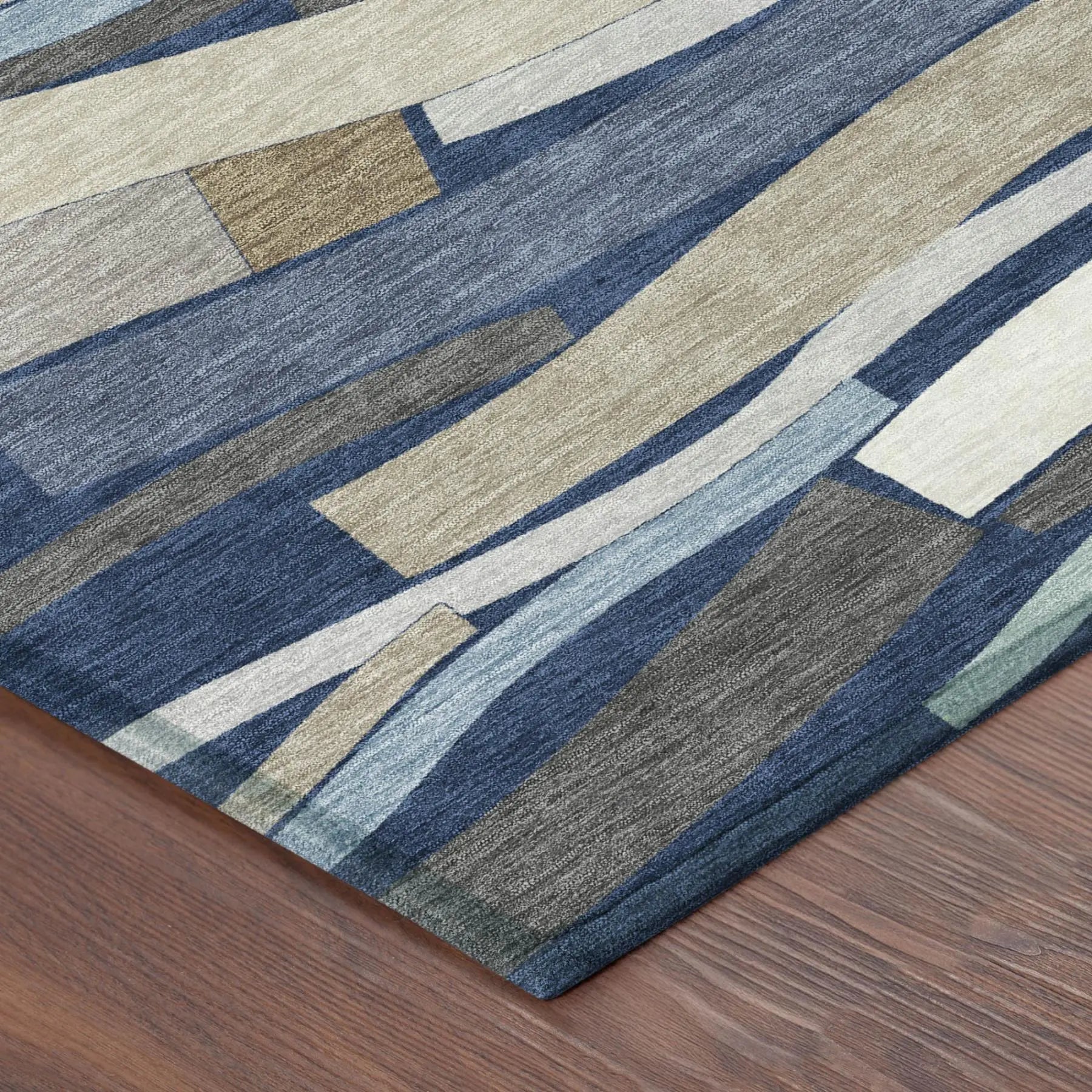 3' X 5' Navy Blue And Blue Striped Washable Indoor Outdoor Area Rug Homeroots Outdoor