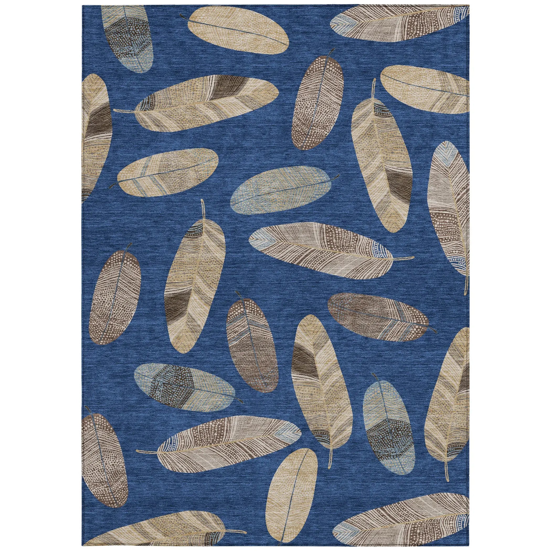 3' X 5' Navy Blue And Brown Botanical Leaves Washable Indoor Outdoor Area Rug Homeroots Outdoor