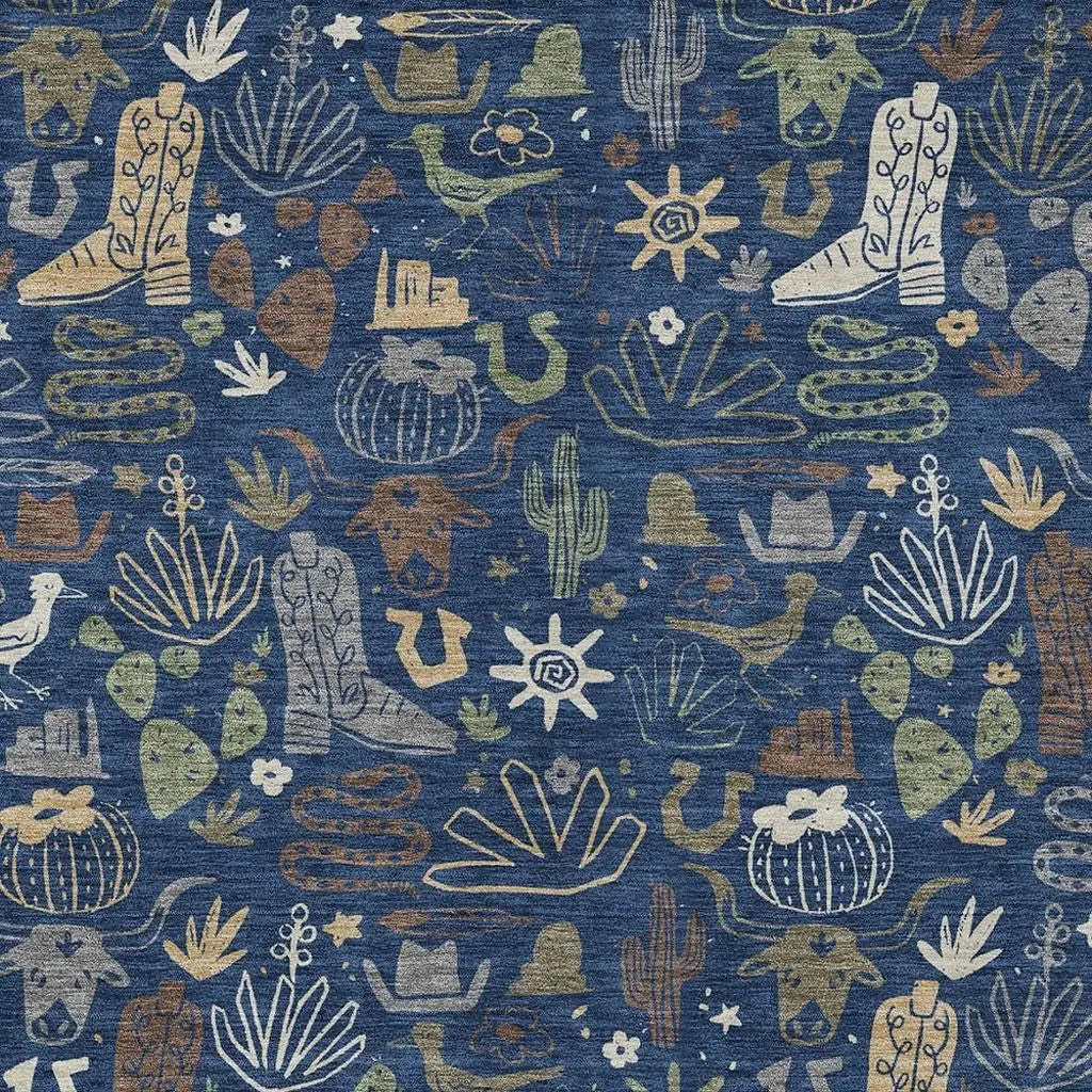 3' X 5' Navy Blue And Brown Cactus Washable Indoor Outdoor Area Rug Homeroots Outdoor