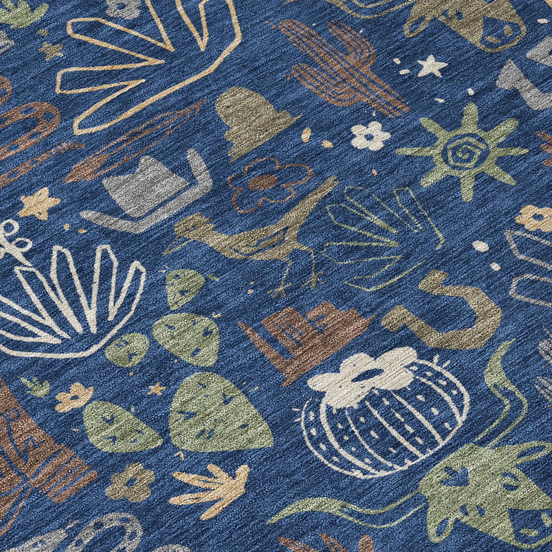 3' X 5' Navy Blue And Brown Cactus Washable Indoor Outdoor Area Rug Homeroots Outdoor