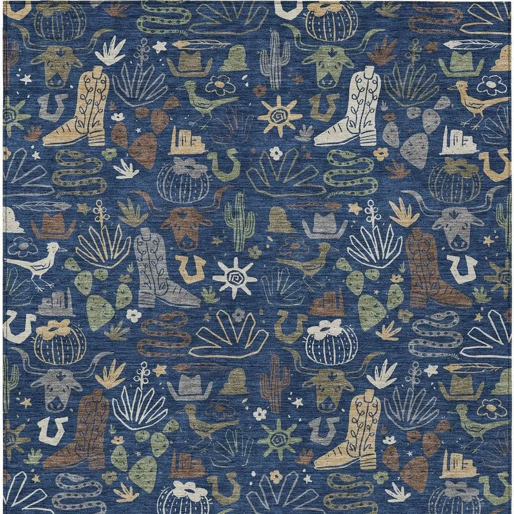 3' X 5' Navy Blue And Brown Cactus Washable Indoor Outdoor Area Rug Homeroots Outdoor