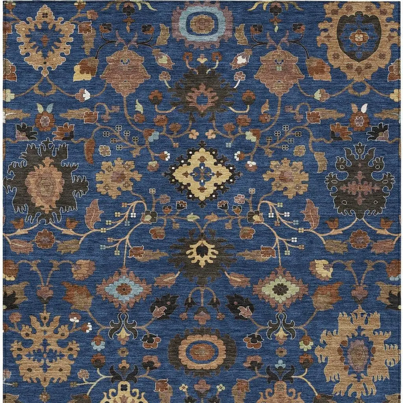 3' X 5' Navy Blue And Copper Floral Medallion Washable Indoor Outdoor Area Rug Homeroots Outdoor