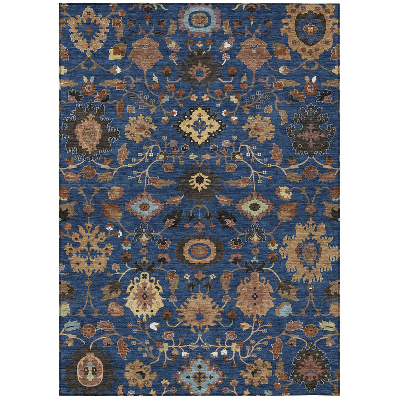 3' X 5' Navy Blue And Copper Floral Medallion Washable Indoor Outdoor Area Rug Homeroots Outdoor