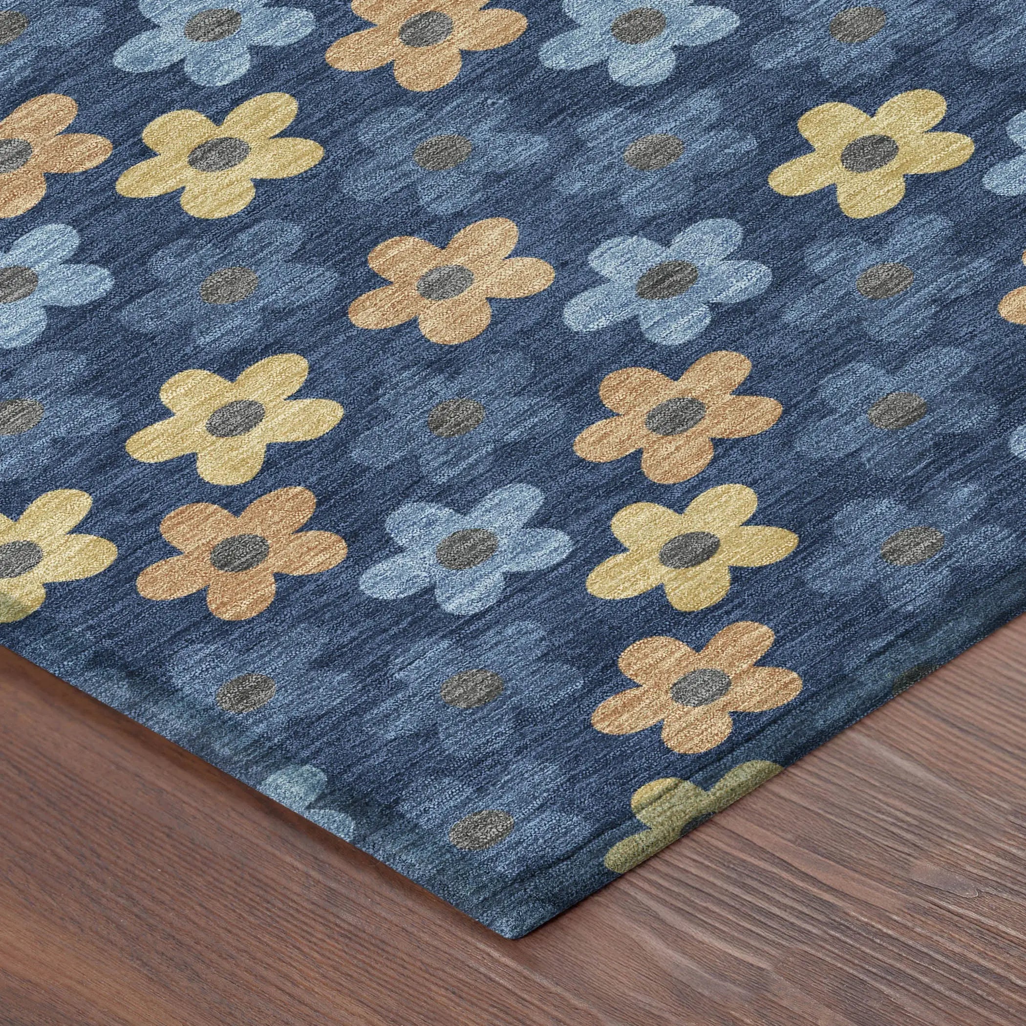 3' X 5' Navy Blue And Copper Floral Washable Indoor Outdoor Area Rug Homeroots Outdoor
