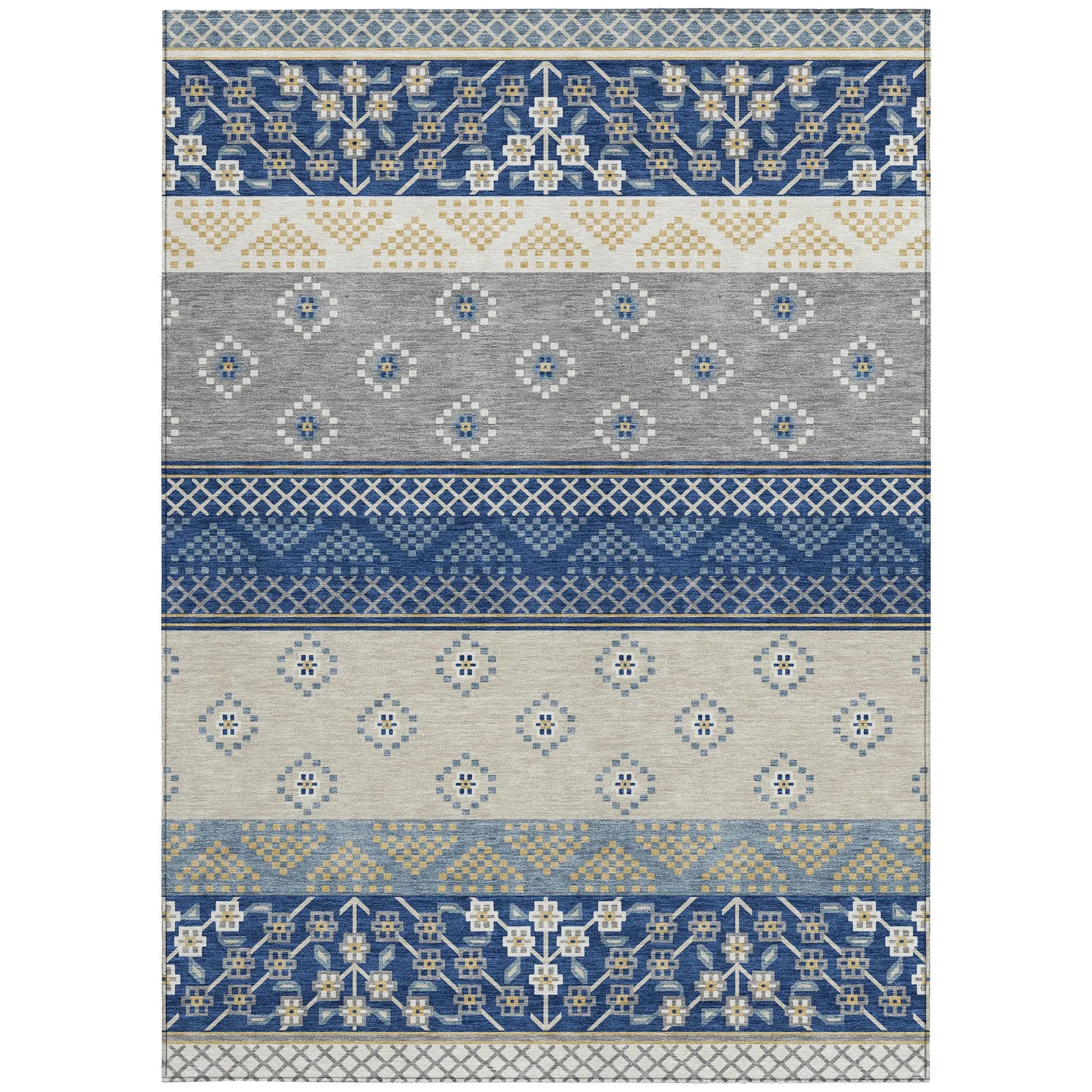 3' X 5' Navy Blue And Copper Striped Washable Indoor Outdoor Area Rug Homeroots Outdoor