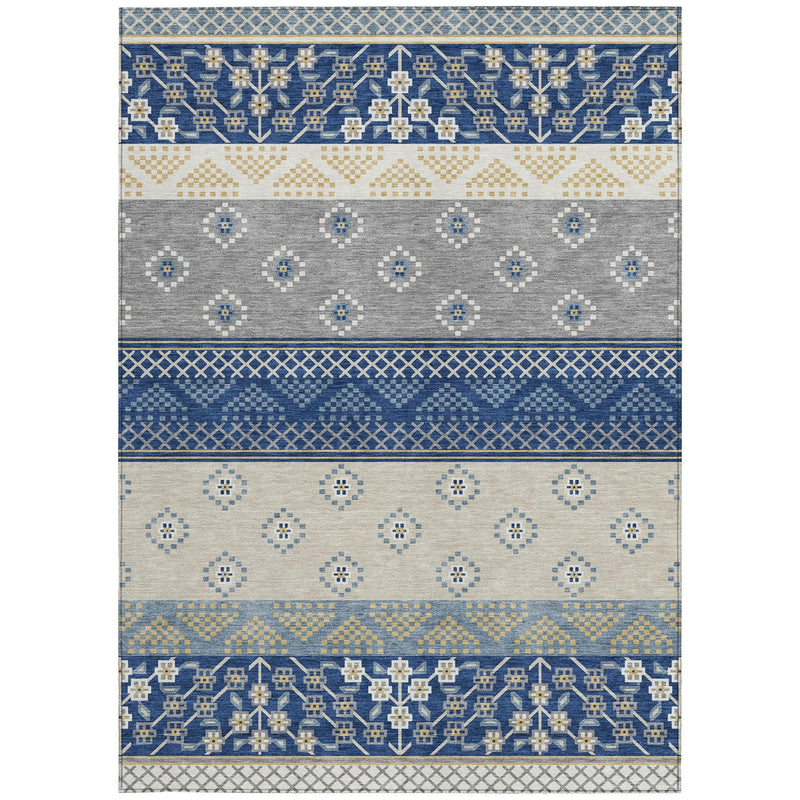 3' X 5' Navy Blue And Copper Striped Washable Indoor Outdoor Area Rug Homeroots Outdoor