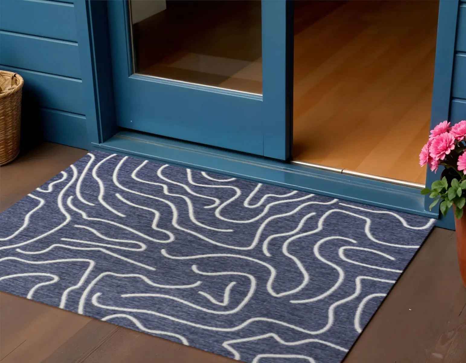 3' X 5' Navy Blue And Cream Abstract Indoor Outdoor Area Rug Homeroots Outdoor