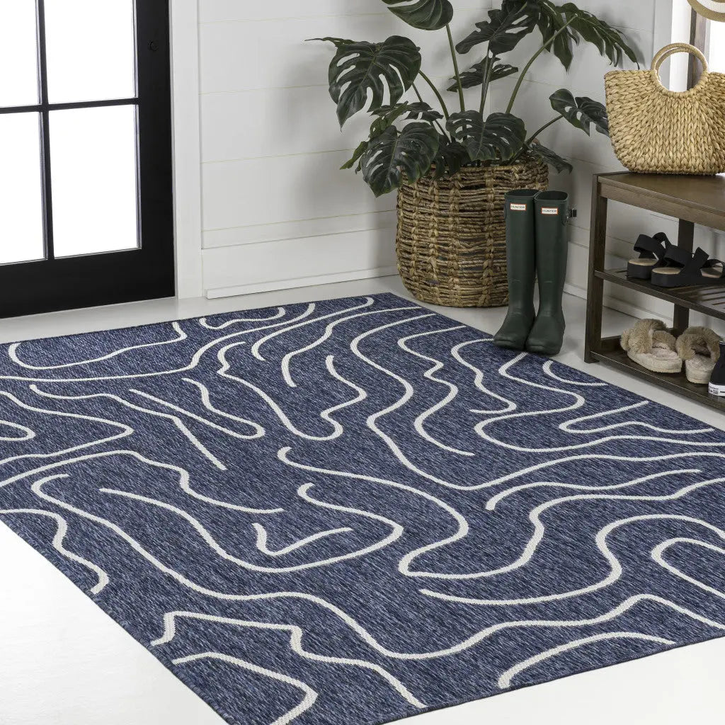 3' X 5' Navy Blue And Cream Abstract Indoor Outdoor Area Rug Homeroots Outdoor
