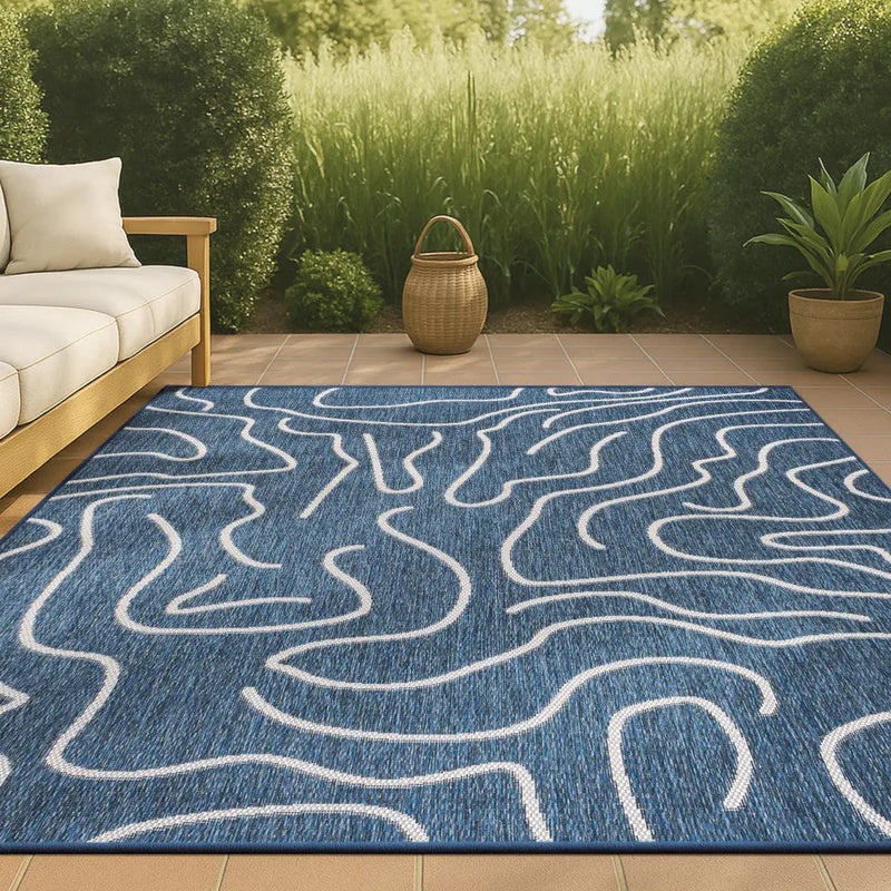 3' X 5' Navy Blue And Cream Abstract Indoor Outdoor Area Rug Homeroots Outdoor