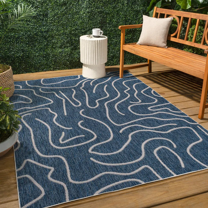 3' X 5' Navy Blue And Cream Abstract Indoor Outdoor Area Rug Homeroots Outdoor