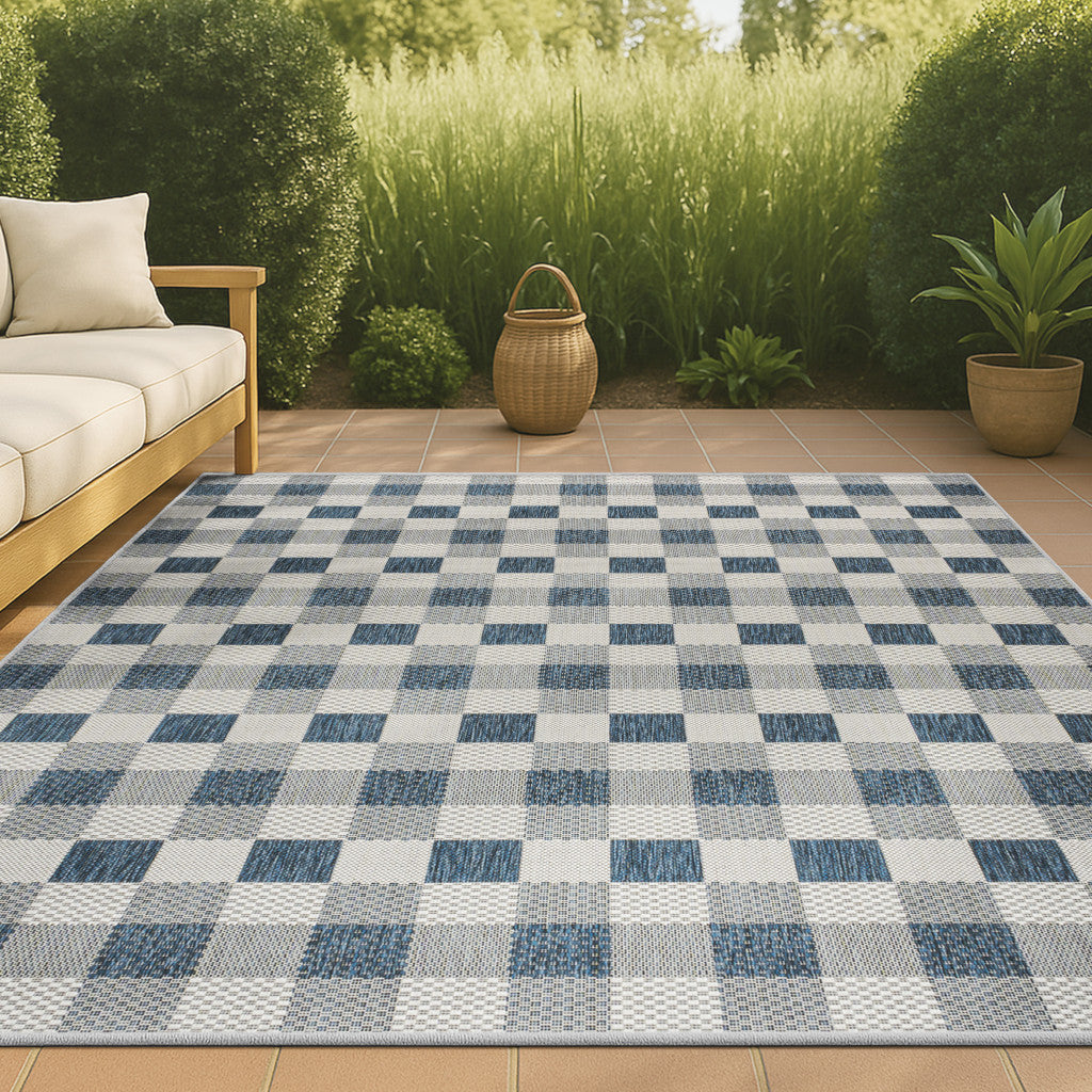 3' X 5' Navy Blue And Cream Geometric Indoor Outdoor Area Rug - GreatEagleInc