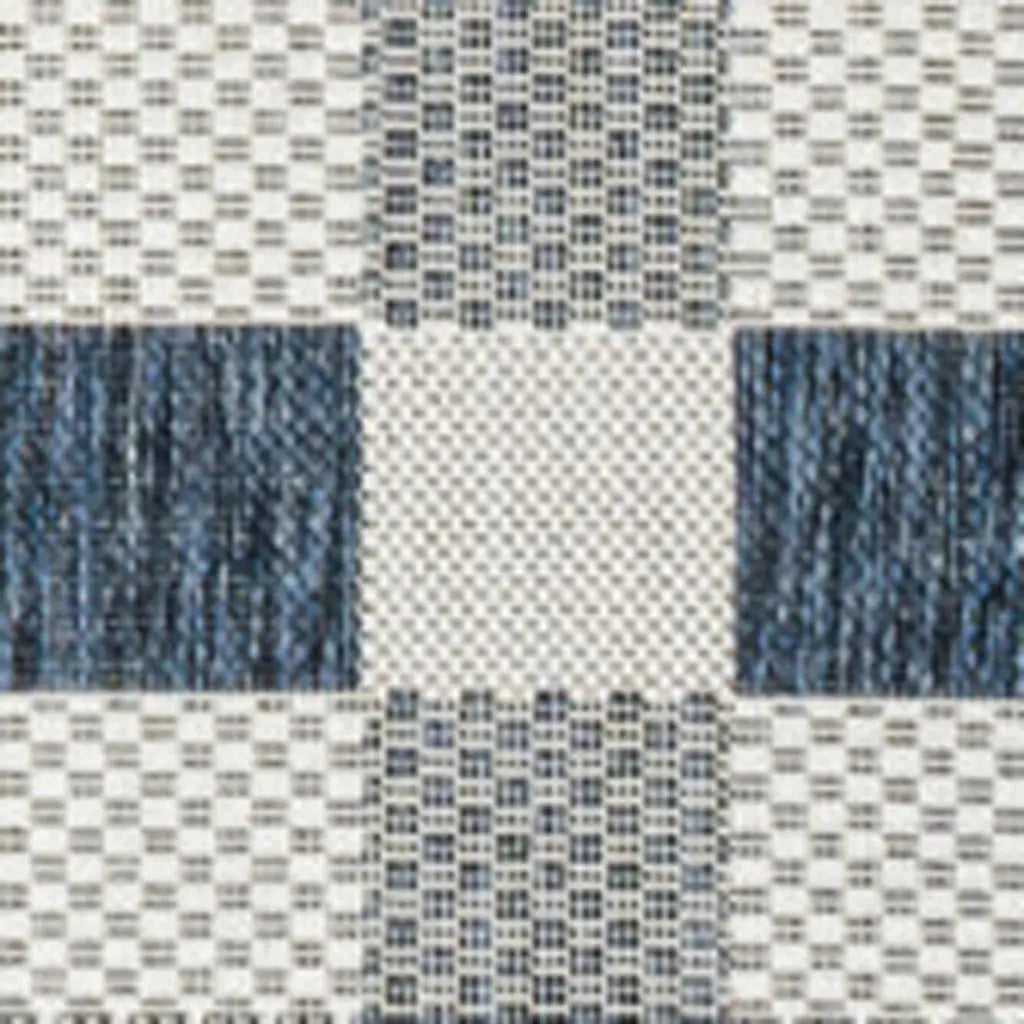 3' X 5' Navy Blue And Cream Geometric Indoor Outdoor Area Rug - GreatEagleInc