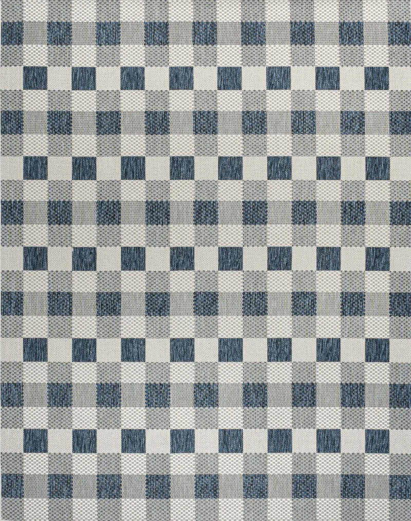 3' X 5' Navy Blue And Cream Geometric Indoor Outdoor Area Rug - GreatEagleInc