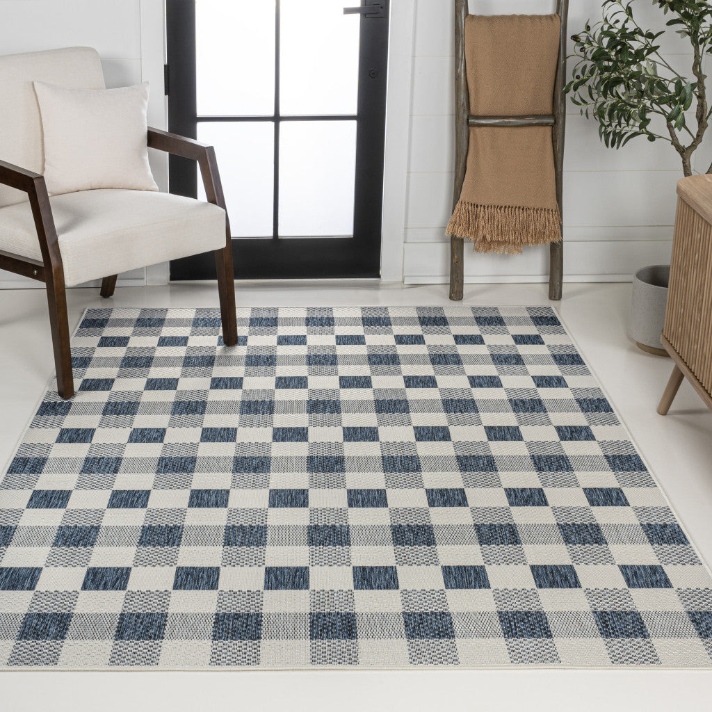 3' X 5' Navy Blue And Cream Geometric Indoor Outdoor Area Rug - GreatEagleInc