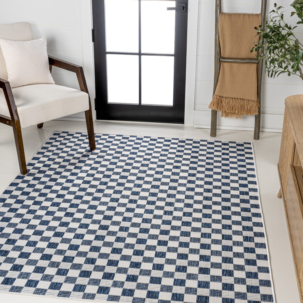 3' X 5' Navy Blue And Cream Geometric Indoor Outdoor Area Rug - GreatEagleInc