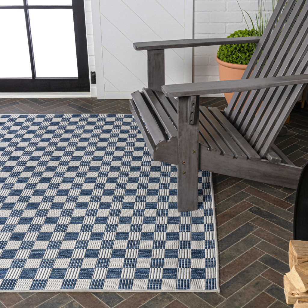 3' X 5' Navy Blue And Cream Geometric Indoor Outdoor Area Rug - GreatEagleInc