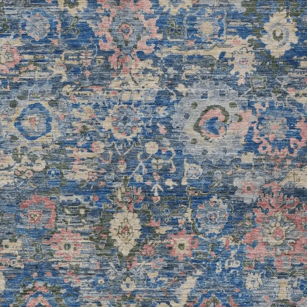 3' X 5' Navy Blue And Denim Blue Floral Washable Indoor Outdoor Area Rug Homeroots Outdoor