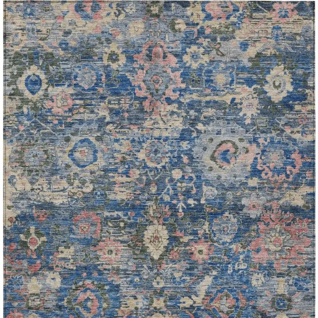 3' X 5' Navy Blue And Denim Blue Floral Washable Indoor Outdoor Area Rug Homeroots Outdoor