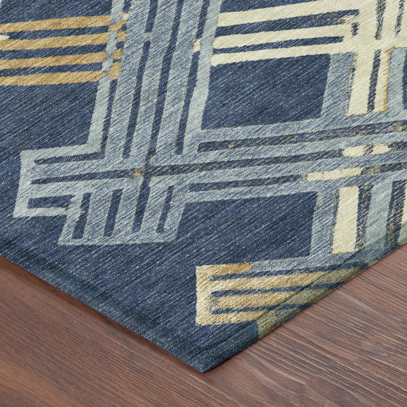 3' X 5' Navy Blue And Denim Blue Geometric Washable Indoor Outdoor Area Rug Homeroots Outdoor